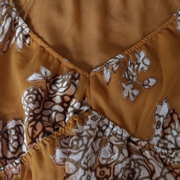 Y2K Hale Bob Womens Top Sz XS Gold Peasant Babydoll Velvet Burnout Puff Sleeves - Picture 7 of 9